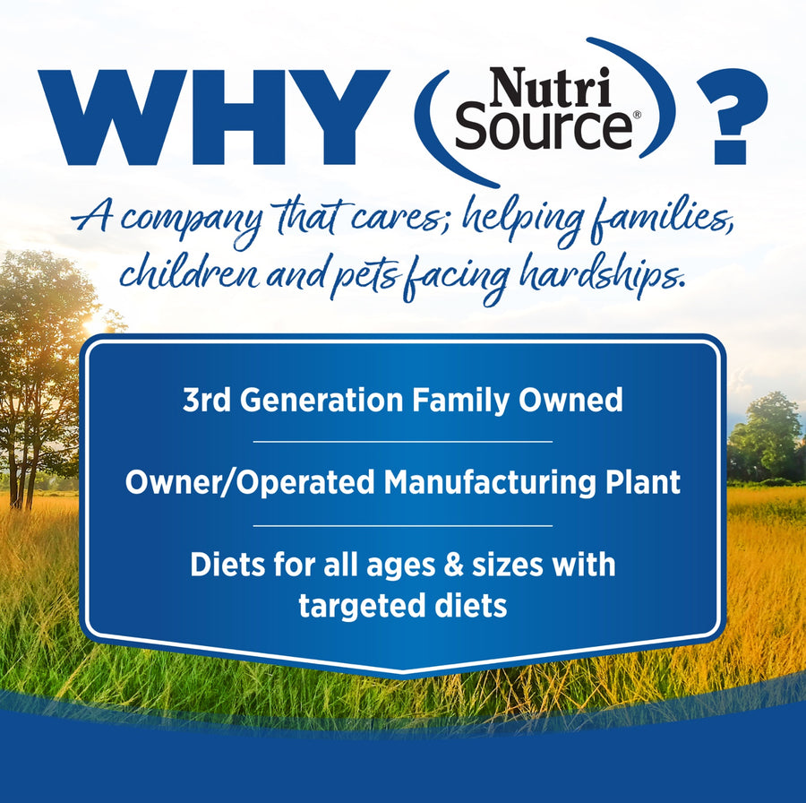 Why NutriSource? 3rd Generation Family owned, owner/operated manufacturing plant, diets for all ages & sizes with targeted diets.