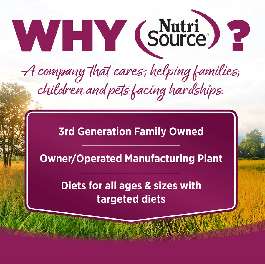 Why NutriSource? 3rd Generation Family owned, owner/operated manufacturing plant, diets for all ages & sizes with targeted diets.