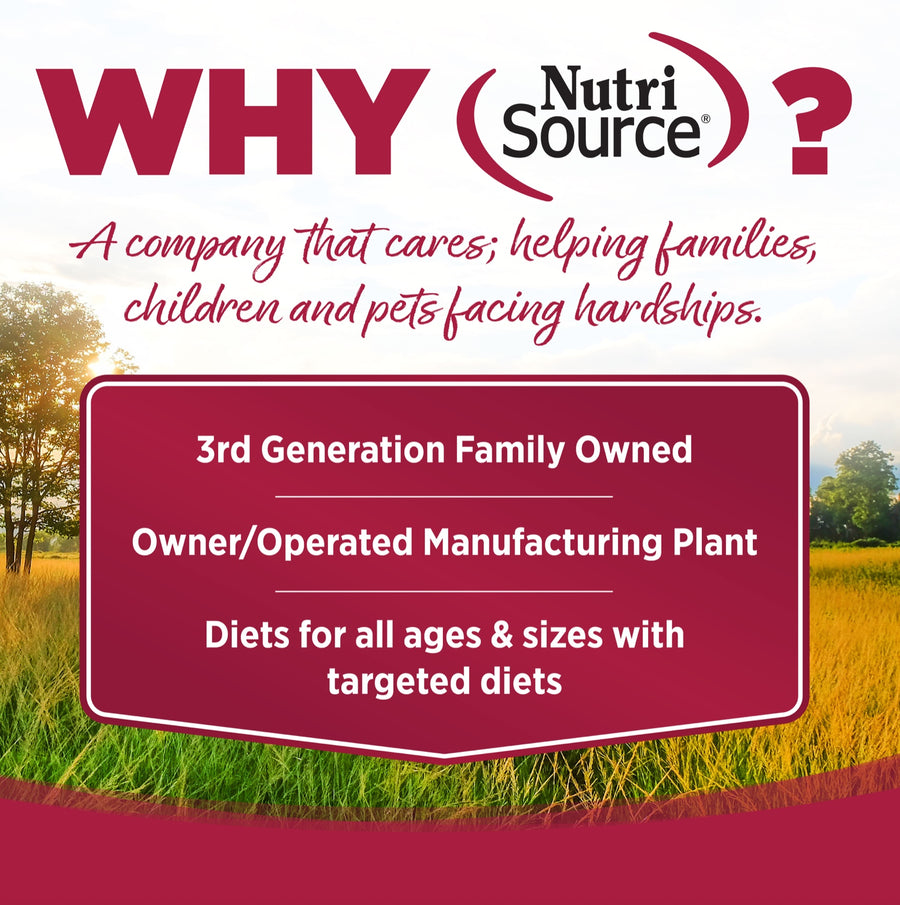 Why NutriSource? 3rd Generation Family owned, owner/operated manufacturing plant, diets for all ages & sizes with targeted diets.