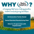 Why NutriSource? 3rd Generation Family owned, owner/operated manufacturing plant, diets for all ages & sizes with targeted diets.