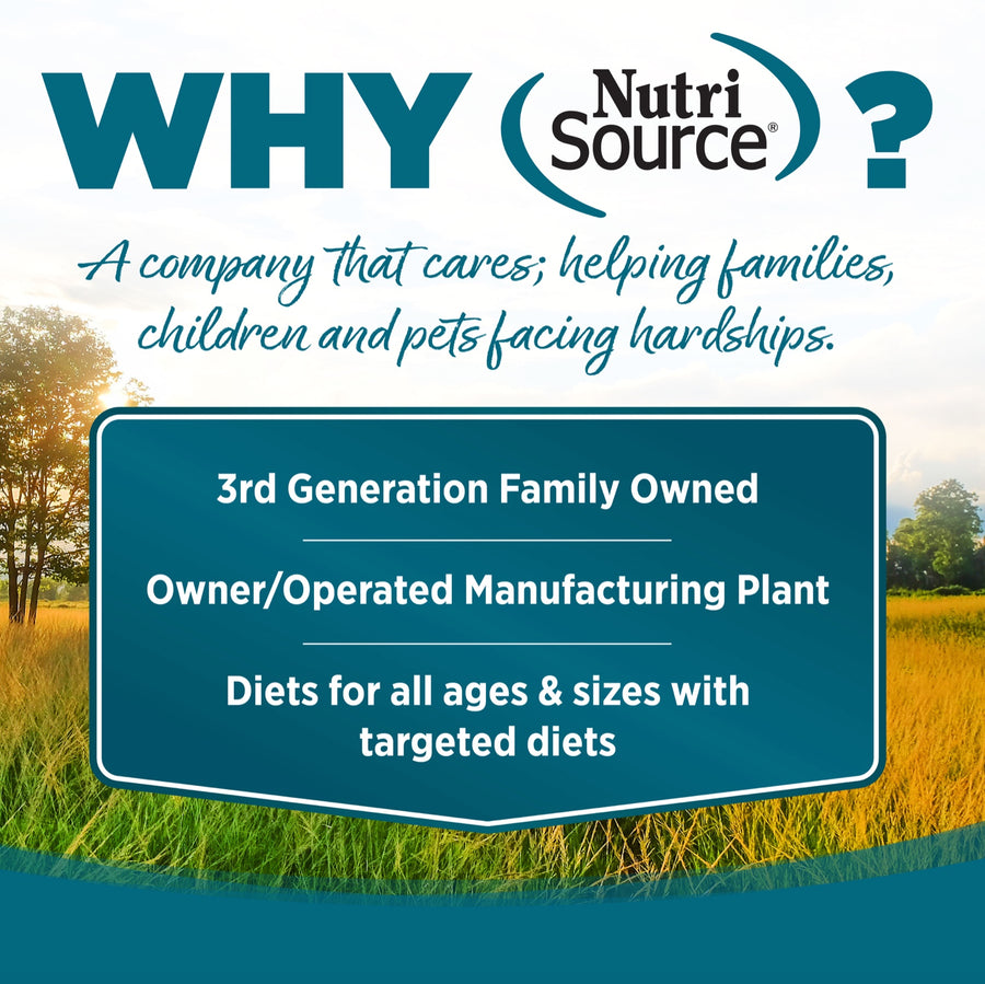 Why NutriSource? 3rd Generation Family owned, owner/operated manufacturing plant, diets for all ages & sizes with targeted diets.