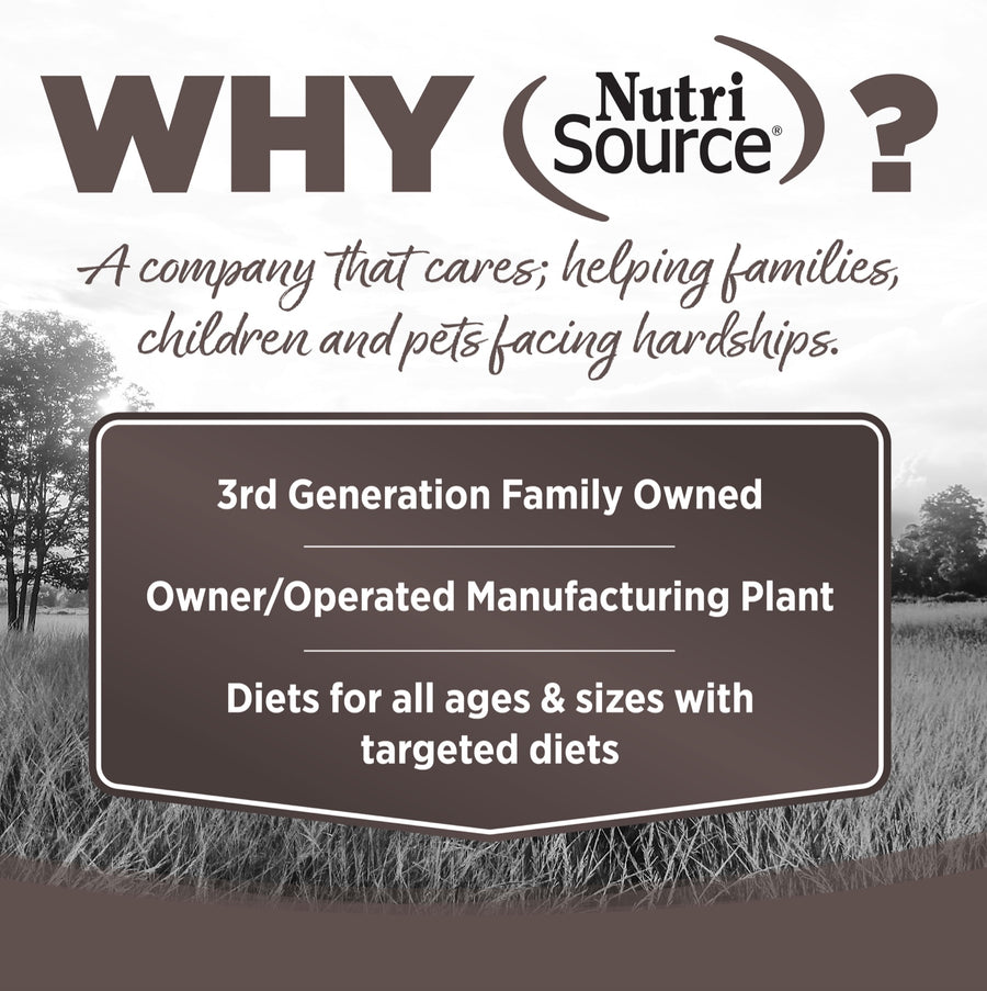 Why NutriSource? 3rd Generation Family owned, owner/operated manufacturing plant, diets for all ages & sizes with targeted diets.