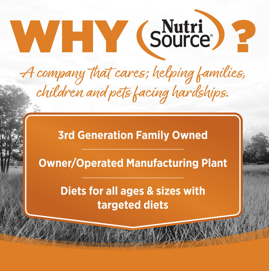 Why NutriSource? 3rd Generation Family owned, owner/operated manufacturing plant, diets for all ages & sizes with targeted diets.