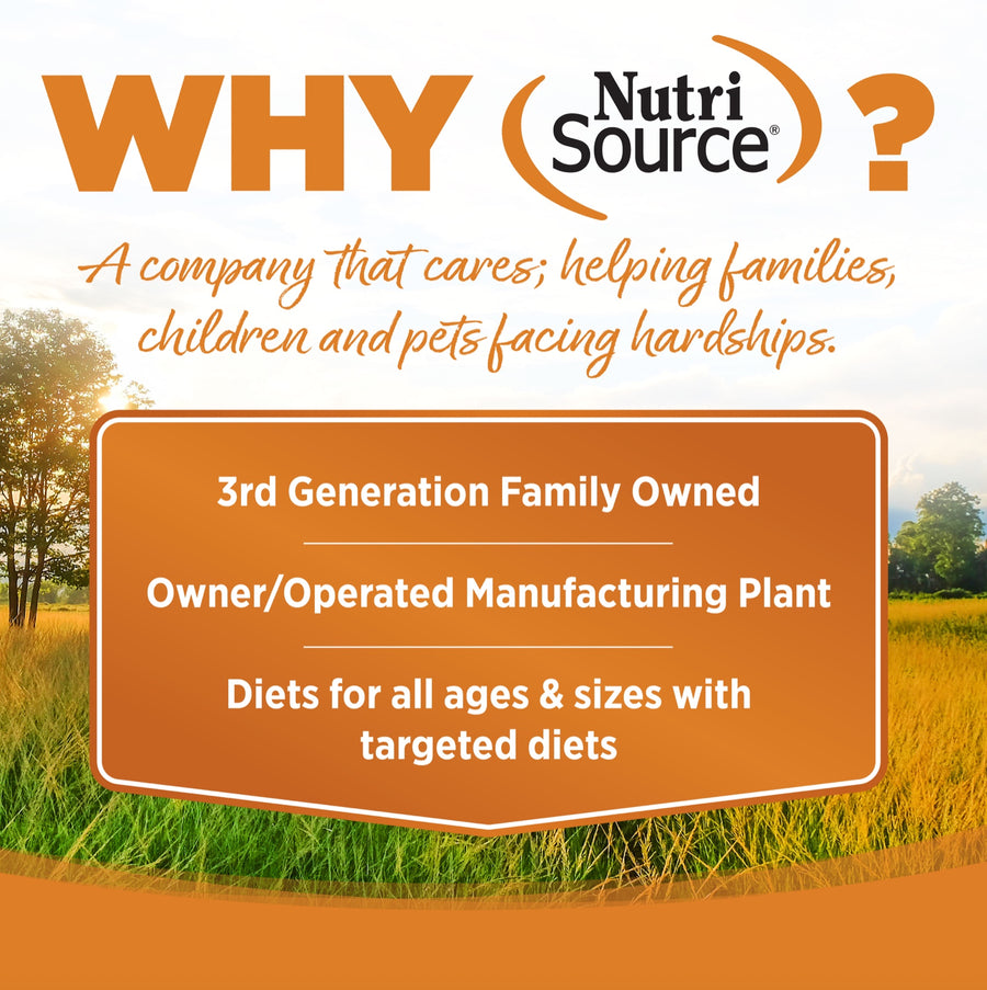 Why NutriSource? 3rd Generation Family owned, owner/operated manufacturing plant, diets for all ages & sizes with targeted diets.