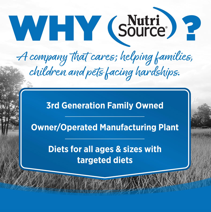 Why NutriSource? 3rd Generation Family owned, owner/operated manufacturing plant, diets for all ages & sizes with targeted diets.