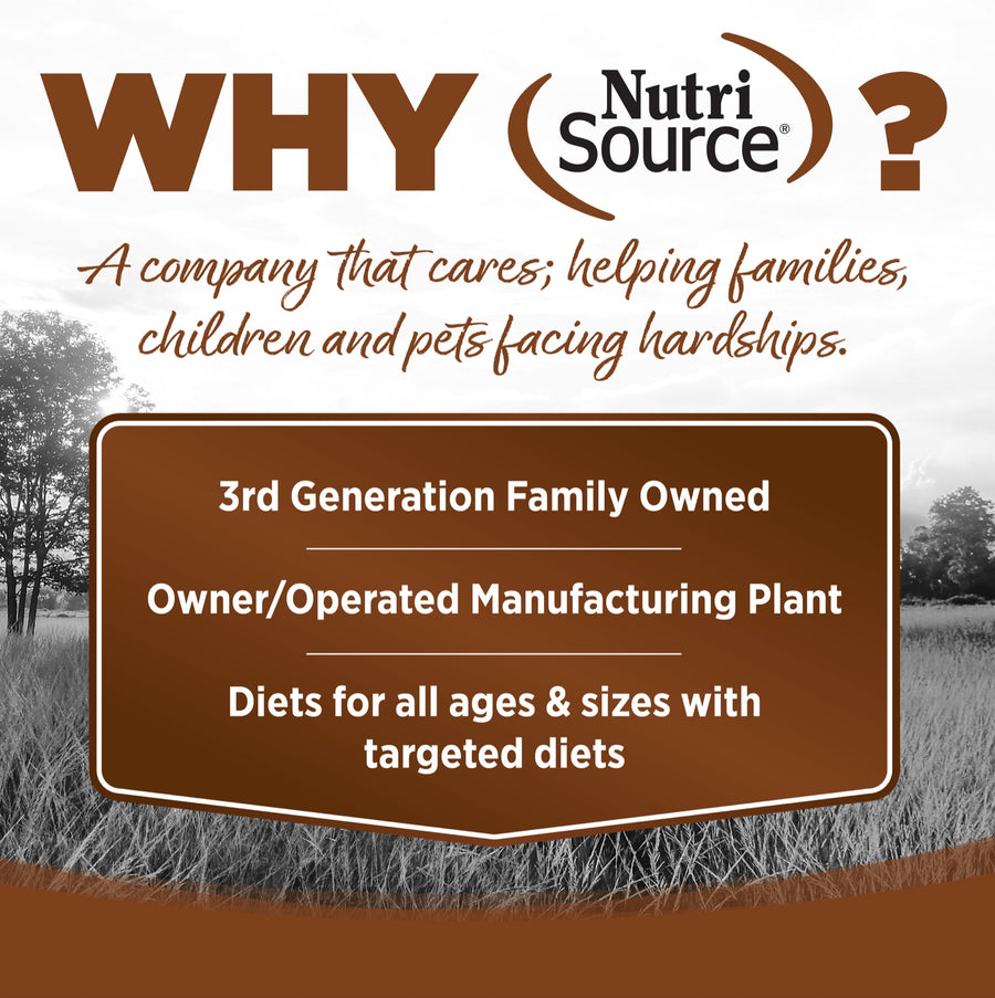 Why NutriSource? 3rd Generation Family owned, owner/operated manufacturing plant, diets for all ages & sizes with targeted diets.