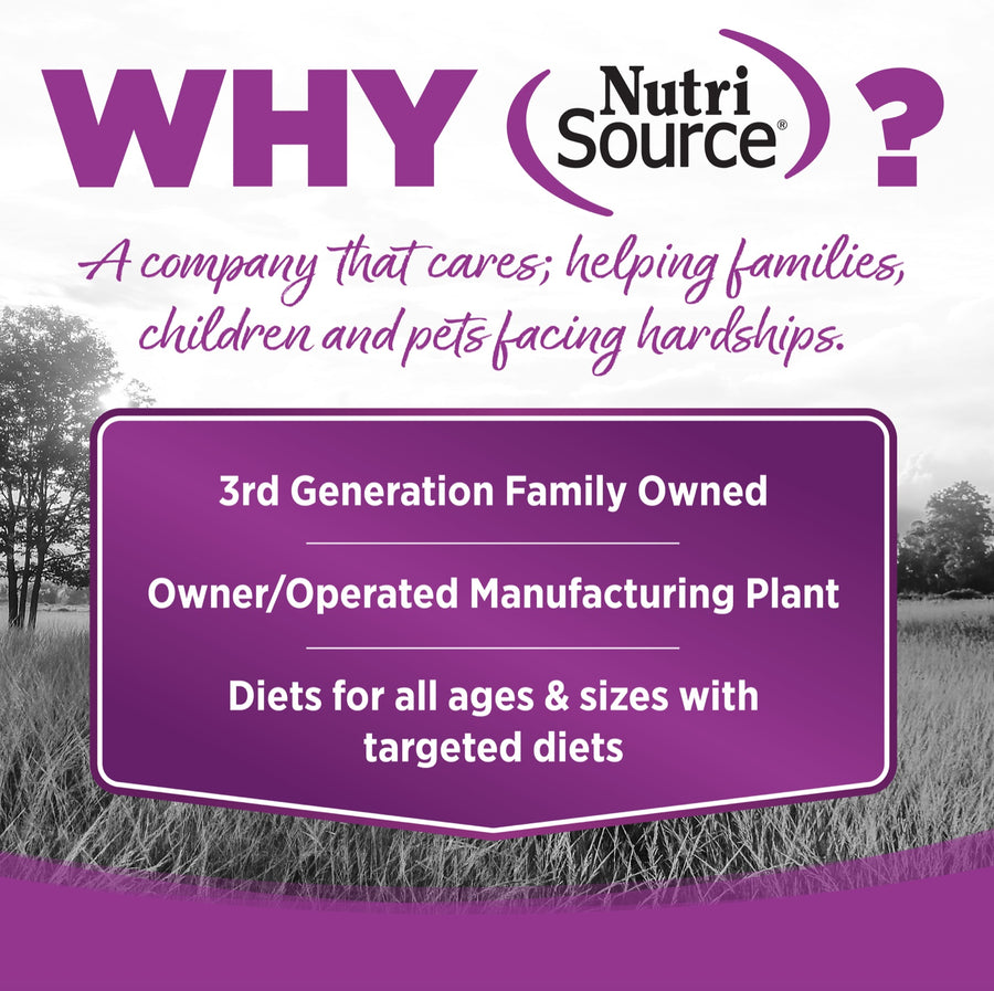 Why NutriSource? 3rd Generation Family owned, owner/operated manufacturing plant, diets for all ages & sizes with targeted diets.