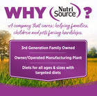 Why NutriSource? 3rd Generation Family owned, owner/operated manufacturing plant, diets for all ages & sizes with targeted diets.