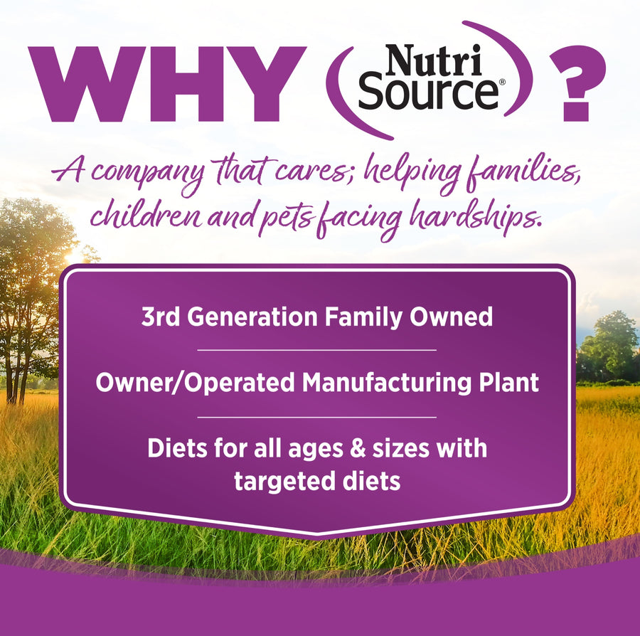 Why NutriSource? 3rd Generation Family owned, owner/operated manufacturing plant, diets for all ages & sizes with targeted diets.