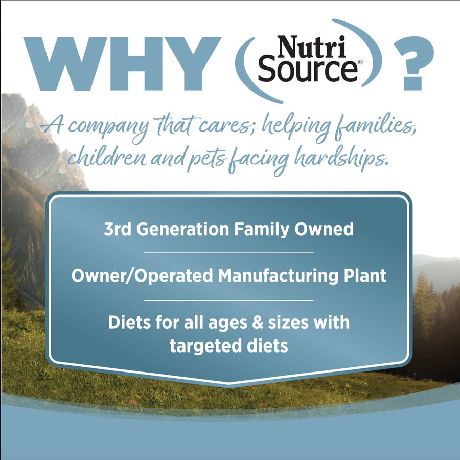 Why NutriSource? 3rd Generation Family owned, owner/operated manufacturing plant, diets for all ages & sizes with targeted diets.