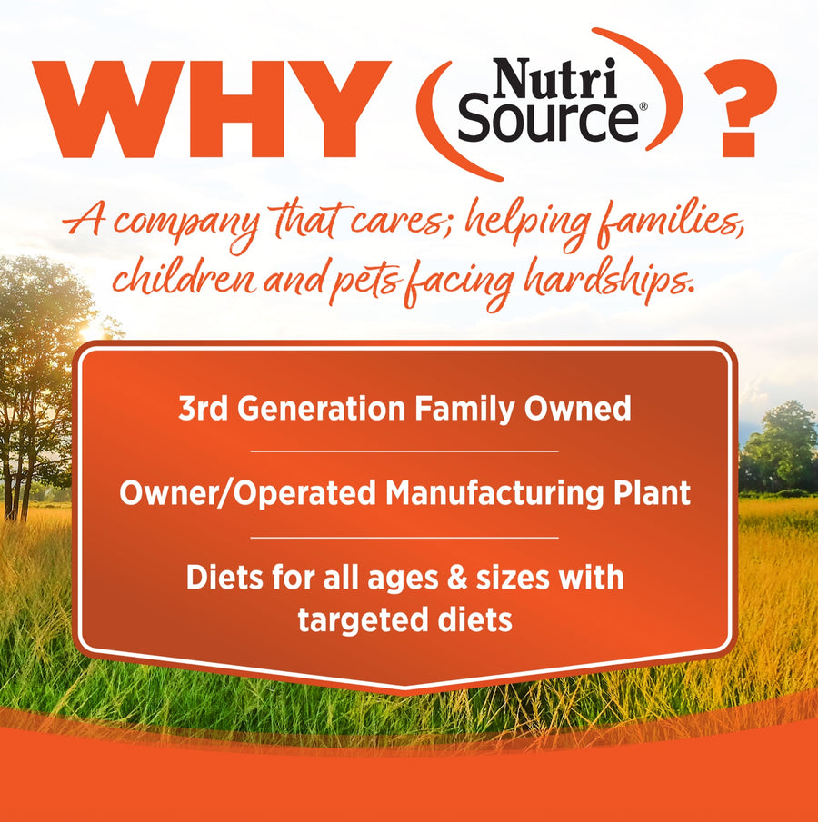 Why NutriSource? 3rd Generation Family owned, owner/operated manufacturing plant, diets for all ages & sizes with targeted diets.