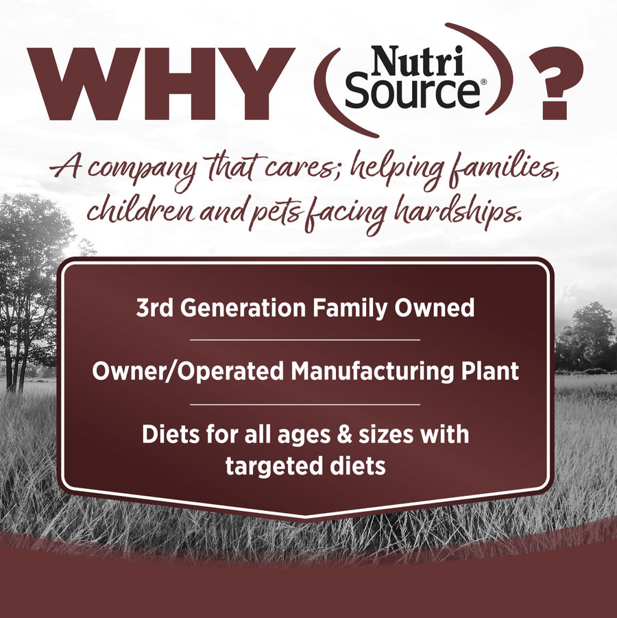 Why NutriSource? 3rd Generation Family owned, owner/operated manufacturing plant, diets for all ages & sizes with targeted diets.