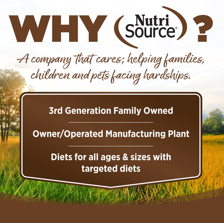 Why NutriSource? 3rd Generation Family owned, owner/operated manufacturing plant, diets for all ages & sizes with targeted diets.