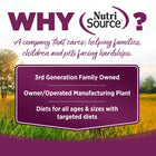 Why NutriSource? 3rd Generation Family owned, owner/operated manufacturing plant, diets for all ages & sizes with targeted diets.