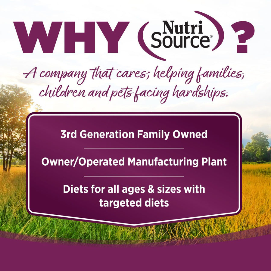 Why NutriSource? 3rd Generation Family owned, owner/operated manufacturing plant, diets for all ages & sizes with targeted diets.