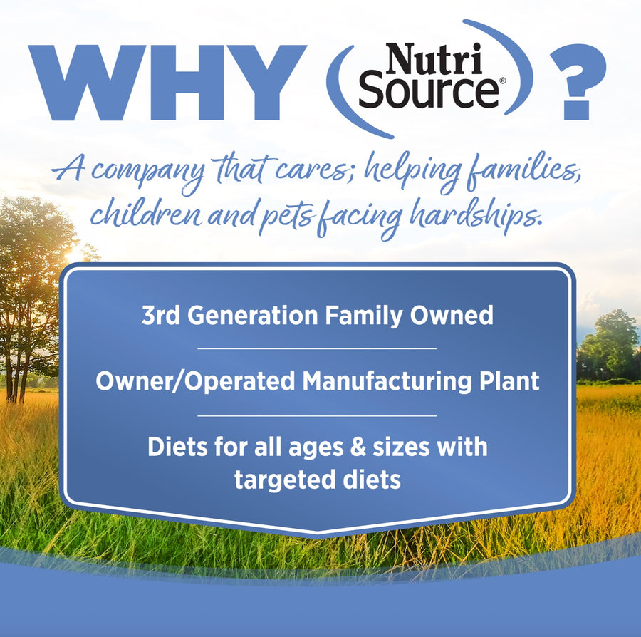 Why NutriSource? 3rd Generation Family owned, owner/operated manufacturing plant, diets for all ages & sizes with targeted diets.