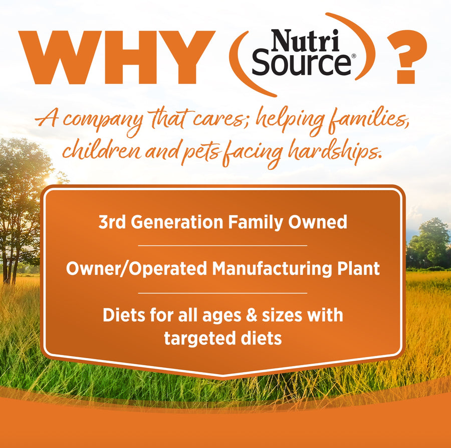 Why NutriSource? 3rd Generation Family owned, owner/operated manufacturing plant, diets for all ages & sizes with targeted diets.