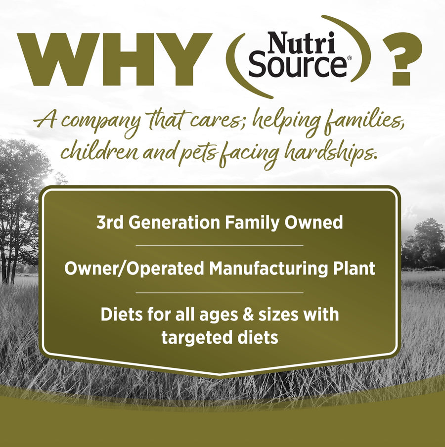 Why NutriSource? 3rd Generation Family owned, owner/operated manufacturing plant, diets for all ages & sizes with targeted diets.