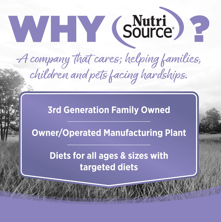 Why NutriSource? 3rd Generation Family owned, owner/operated manufacturing plant, diets for all ages & sizes with targeted diets.
