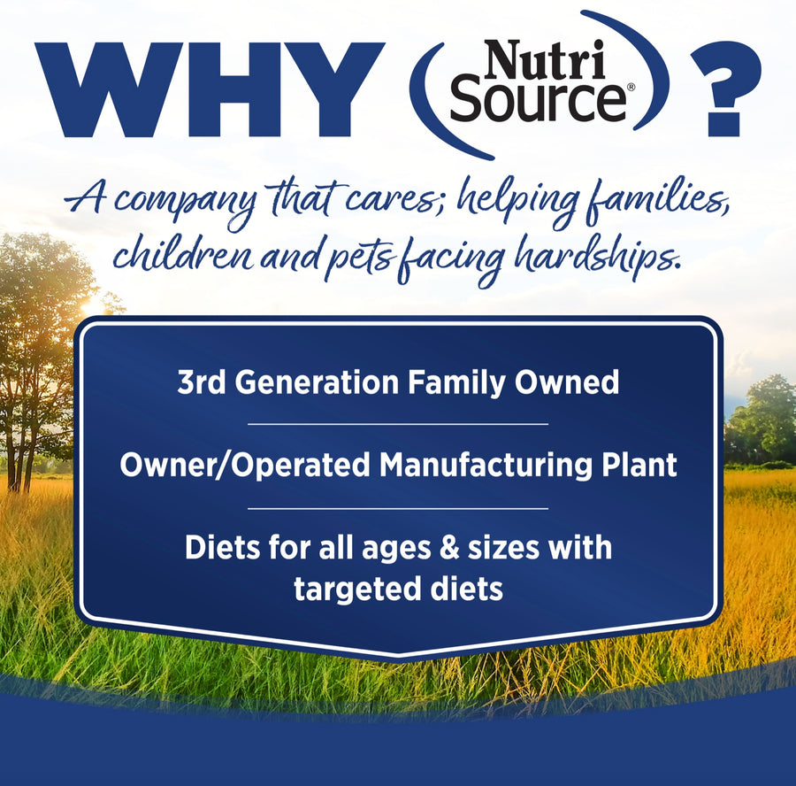 Why NutriSource? 3rd Generation Family owned, owner/operated manufacturing plant, diets for all ages & sizes with targeted diets.