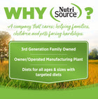 Why NutriSource? 3rd Generation Family owned, owner/operated manufacturing plant, diets for all ages & sizes with targeted diets.