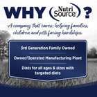 Why NutriSource? 3rd Generation Family owned, owner/operated manufacturing plant, diets for all ages & sizes with targeted diets.