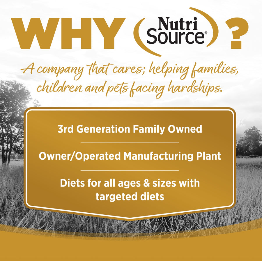 Why NutriSource? 3rd Generation Family owned, owner/operated manufacturing plant, diets for all ages & sizes with targeted diets.
