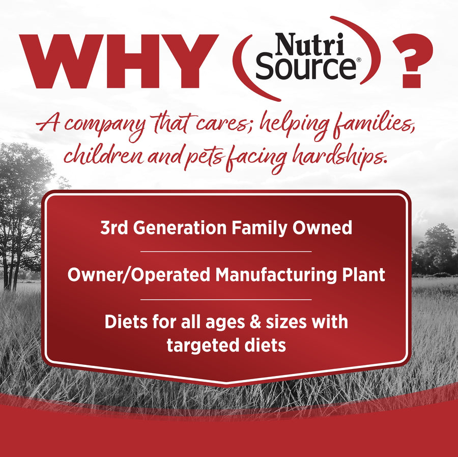 Why NutriSource? 3rd Generation Family owned, owner/operated manufacturing plant, diets for all ages & sizes with targeted diets.