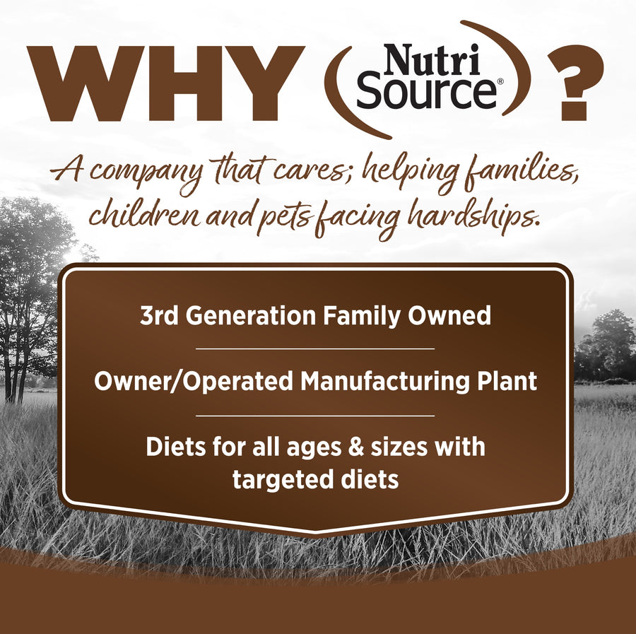 Why NutriSource? 3rd Generation Family owned, owner/operated manufacturing plant, diets for all ages & sizes with targeted diets.