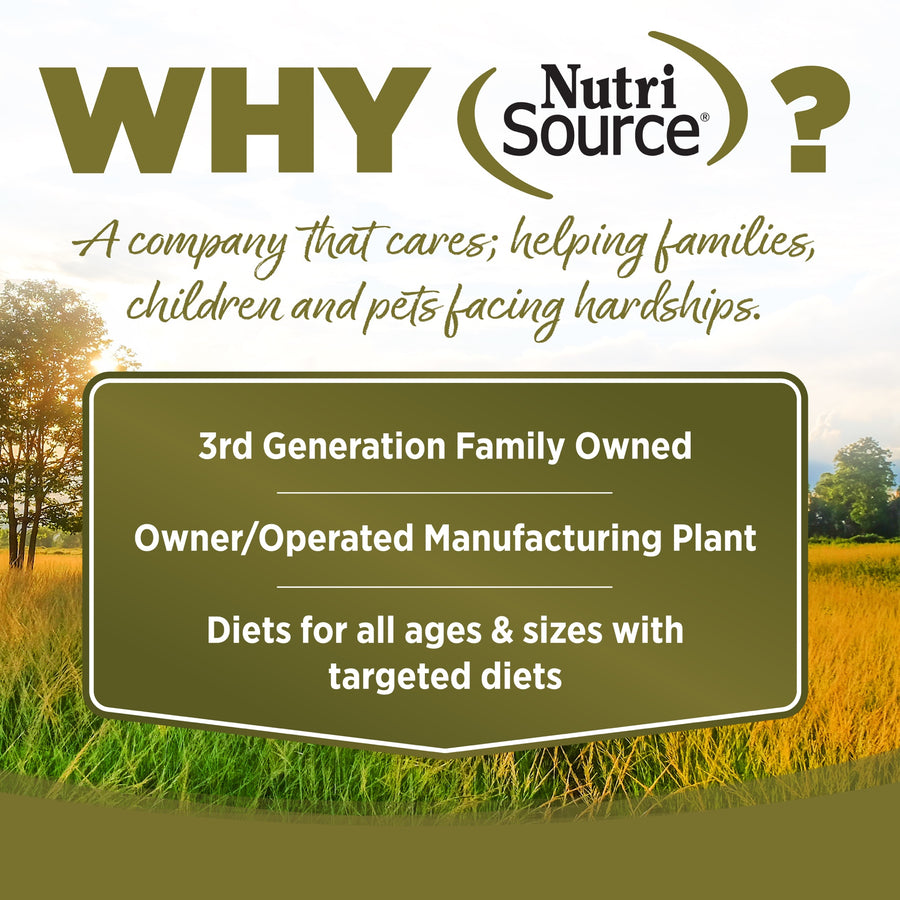 Why NutriSource? 3rd Generation Family owned, owner/operated manufacturing plant, diets for all ages & sizes with targeted diets.