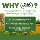 Why NutriSource? 3rd Generation Family owned, owner/operated manufacturing plant, diets for all ages & sizes with targeted diets.
