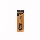 Wilderdog Ultralight Dog Leash in Sienna displayed in retail packaging on a kraft paper card with topographic map design, showing the 6-foot leash with orange, red, and teal striped pattern and black carabiner clip.