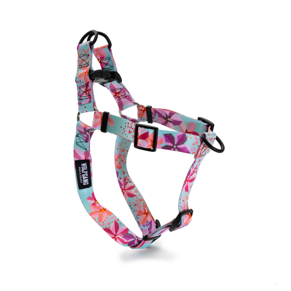 Full view of Wolfgang DigiFloral Adjustable Dog Harness, Pink and Blue