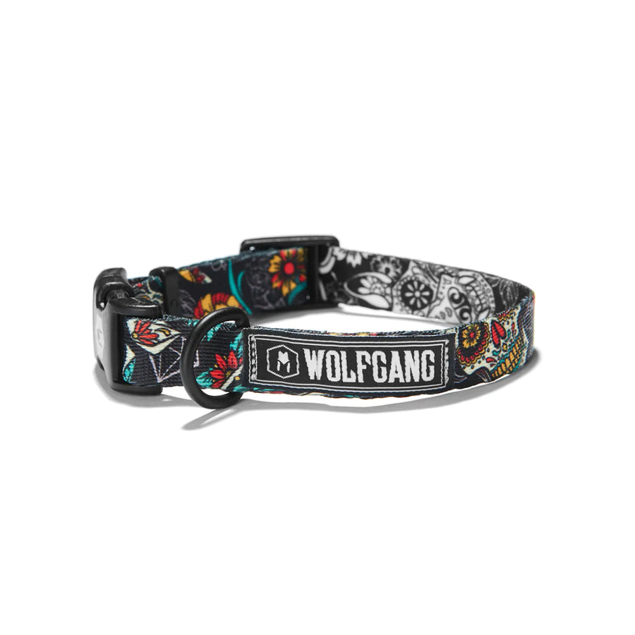Close up details of Wolfgang LosMuertos Dog Collar