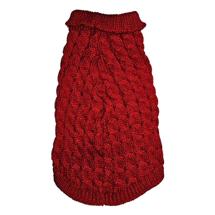 WonderfulPet Twist Knit Pullover Dog Sweater in Red