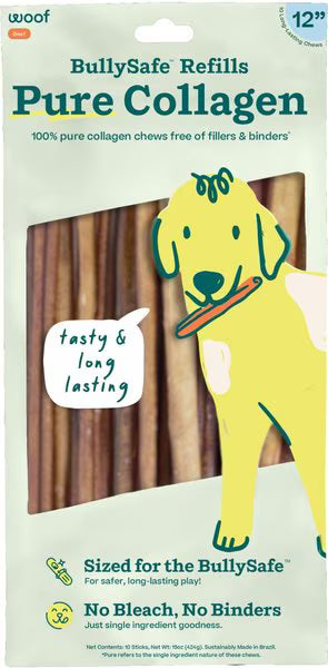 BullySafe Pure Collagen refills packaging with a cartoon dog illustration.