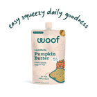 Woof Lickwells Pumpkin Butter Lickable Dog Treat Pouch front. 