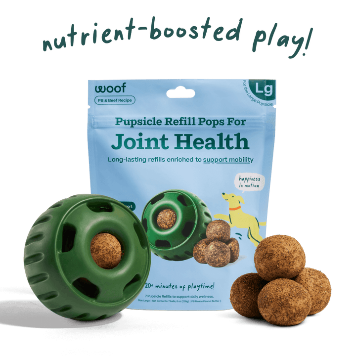 Woof Pupsicle Hip and Joint Pops Dog Treat Pack with boosted play benefits