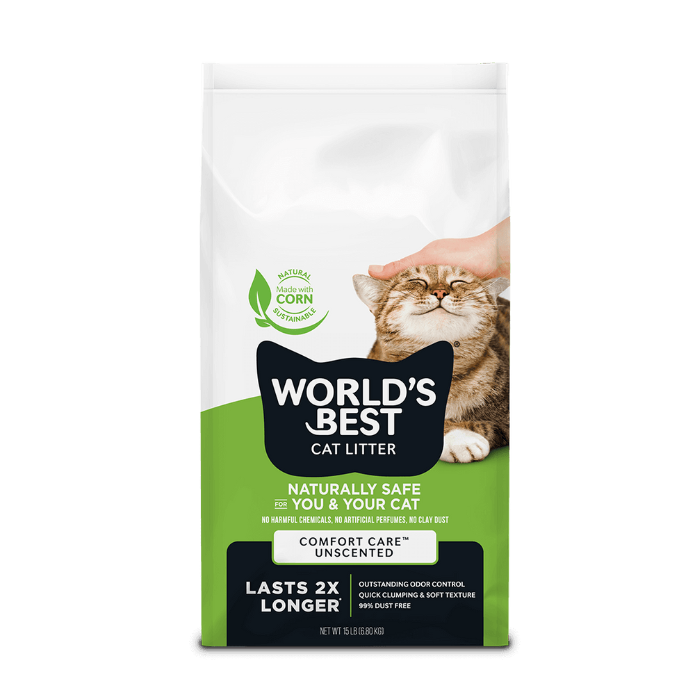 World's Best Cat Litter Comfort Care Unscented Clumping Cat Litter 15lbs Front of Bag