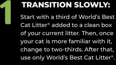World's Best Cat Litter Comfort Care Unscented Clumping Cat Litter Transition Text