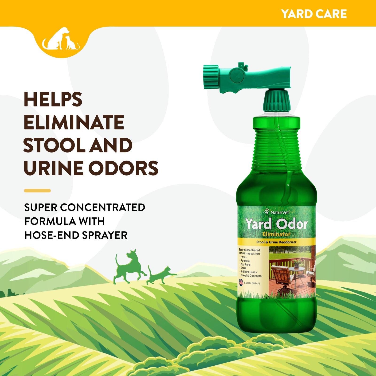 NaturVet Yard Odor Eliminator, Stool and Urine Deodorizer, 32 fl oz
