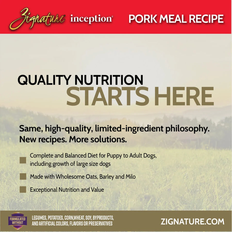 Zignature Inception Pork Meal Recipe Dry Dog Food