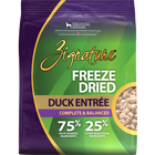 Zignature Freeze Dried Duck Entree Dog Food front of bag. 
