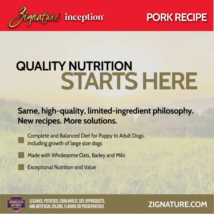 Zignature Inception Pork Recipe Wet Dog Food Can