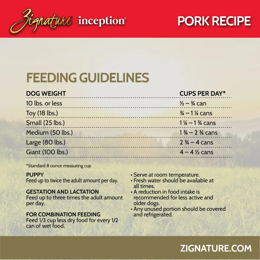 Zignature Inception Pork Recipe Wet Dog Food Can