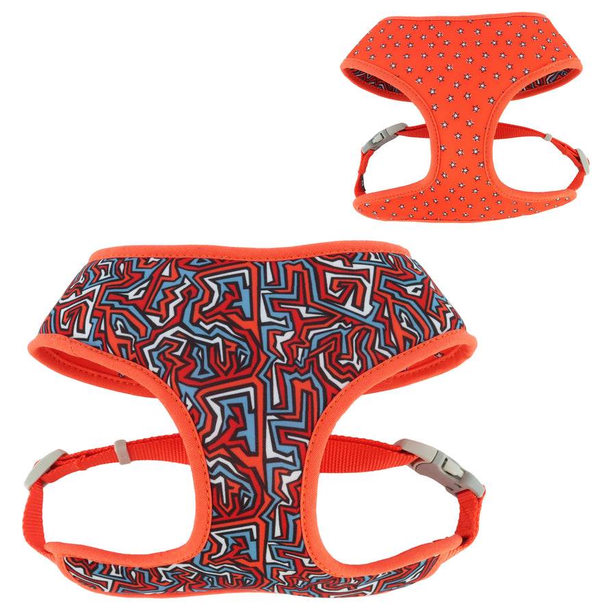 Coastal Pet Products Sublime Reversible Dog Harness, Red Blue Graffiti with Red Stars