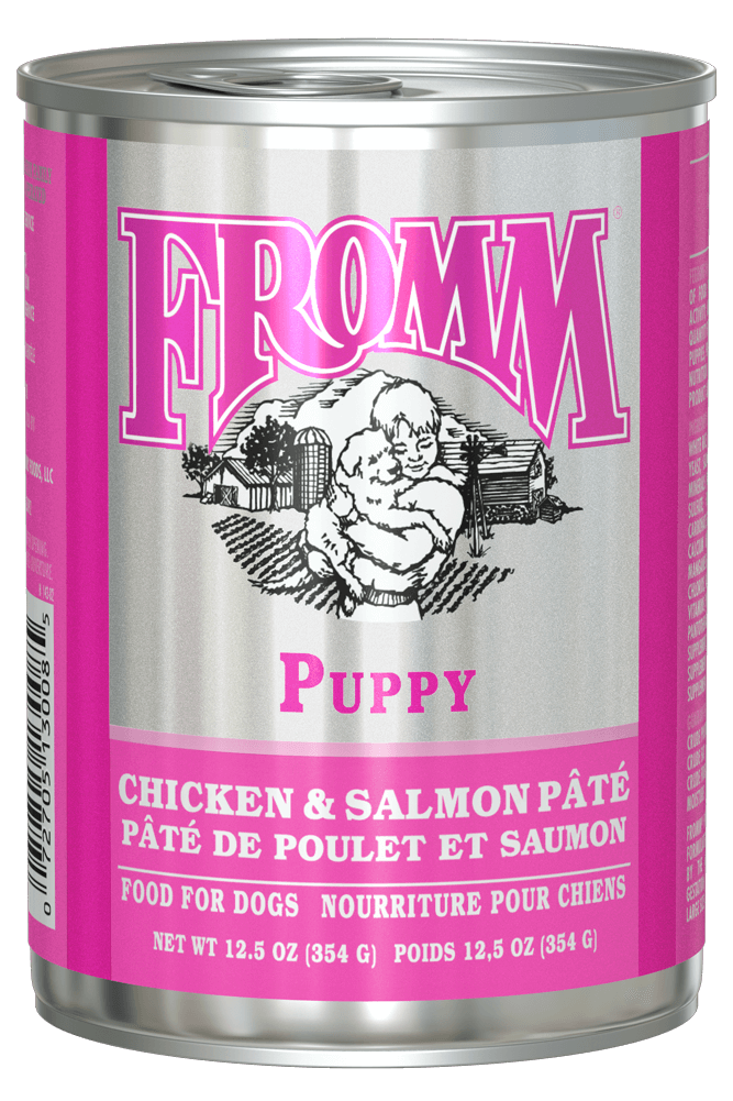 Fromm Puppy
Chicken & Salmon Pate Pate De Poulet Et Saumon
Food For Nourriture Pour Cheese