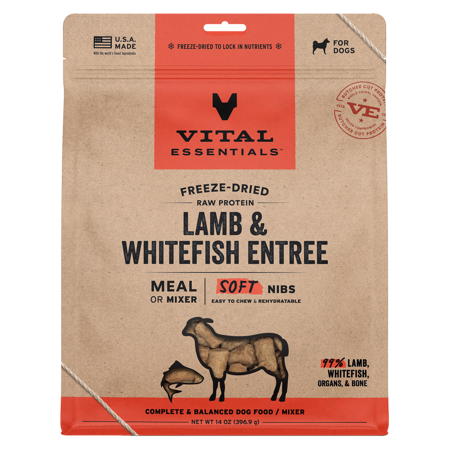 Vital Essentials Freeze Dried Lamb & Whitefish Soft Nibs Dog Food