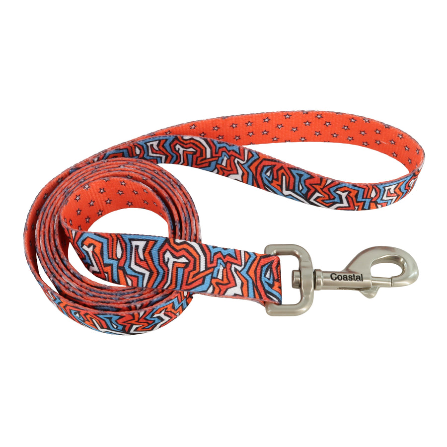 Sublime Dog Leash, Red Blue Graffiti with Red Stars 6 Foot