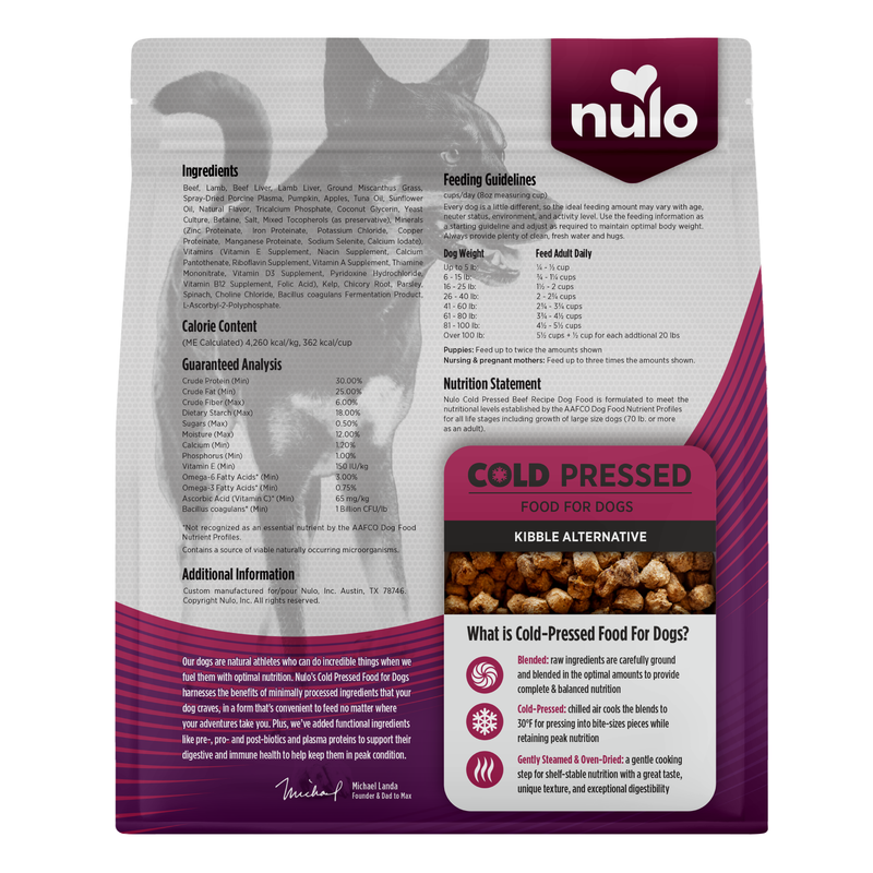 Nulo Cold Pressed Meals Beef Formula Dog Food